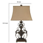 Bell Shape Fabric Shade Table Lamp with Floral Metal Base Beige and Bronze By Casagear Home BM231943