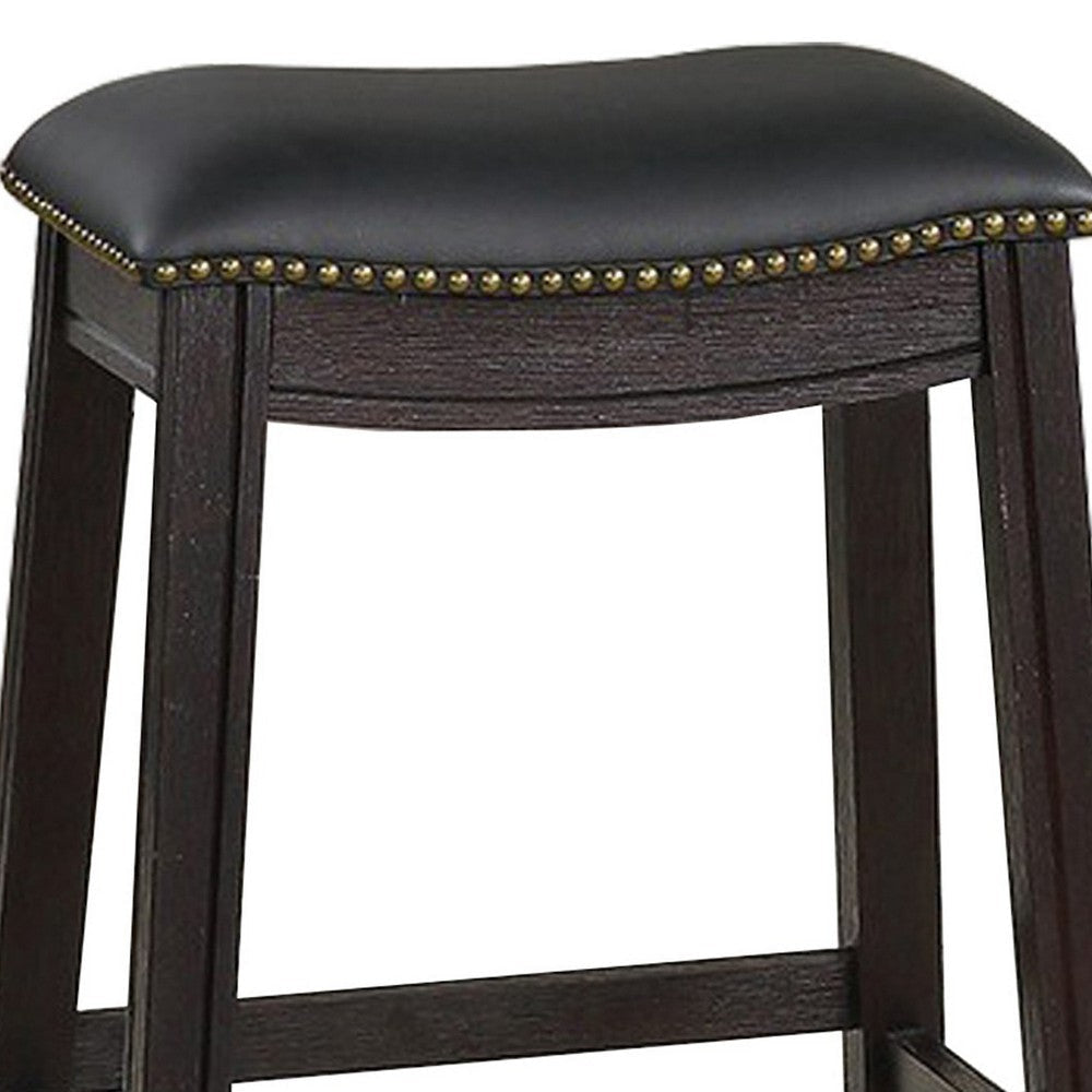 Curved Leatherette Counter Stool with Nailhead Trim Set of 2 Black By Casagear Home BM231999