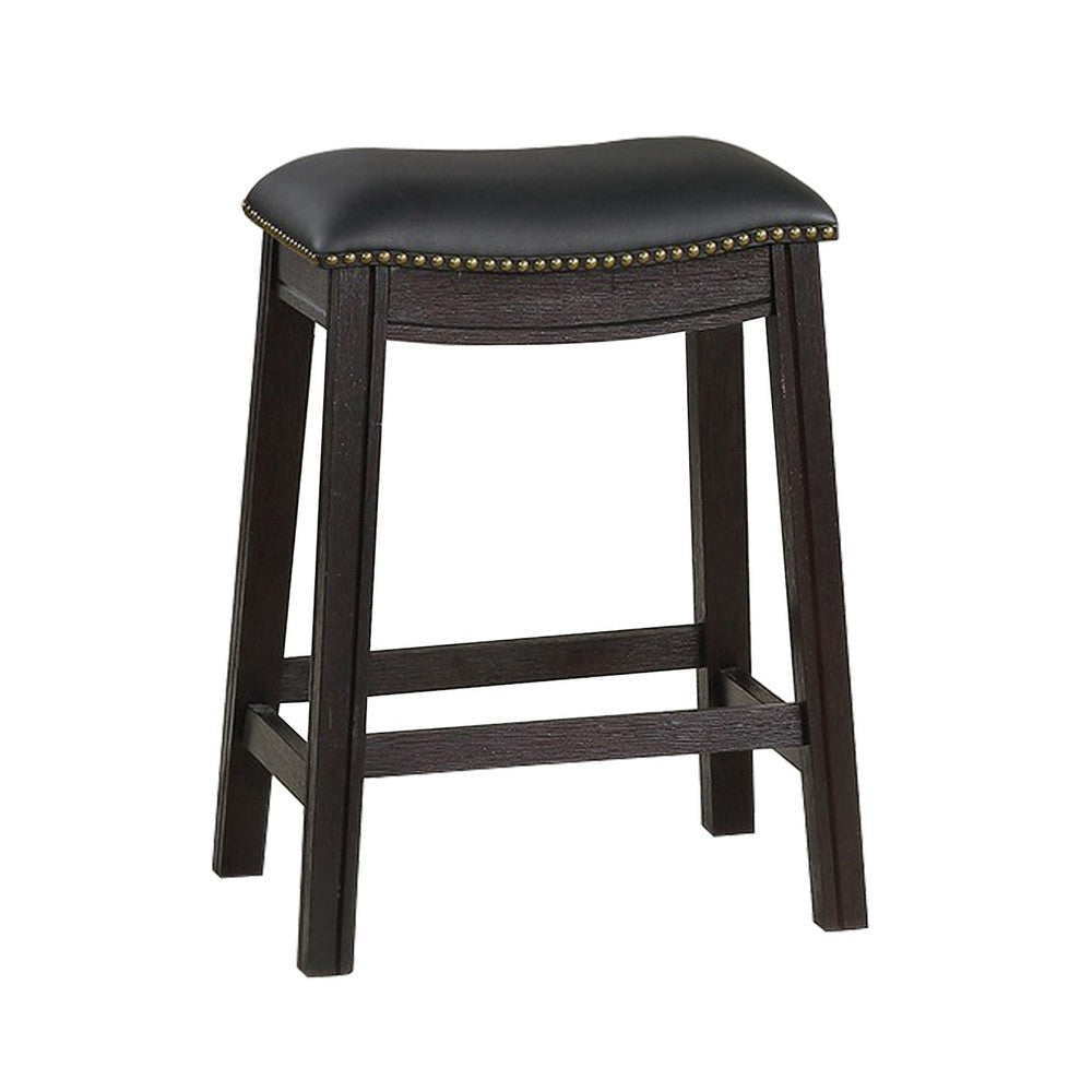 Curved Leatherette Counter Stool with Nailhead Trim, Set of 2, Black By Casagear Home