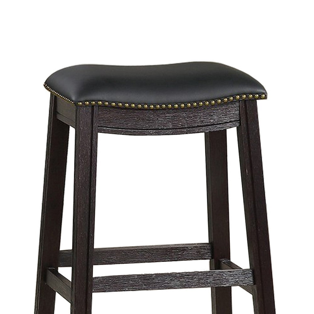 Curved Leatherette Bar Stool with Nailhead Trim Set of 2 Black By Casagear Home BM232000