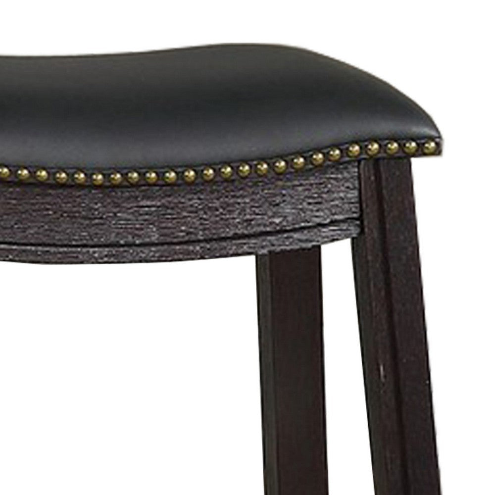 Curved Leatherette Bar Stool with Nailhead Trim Set of 2 Black By Casagear Home BM232000