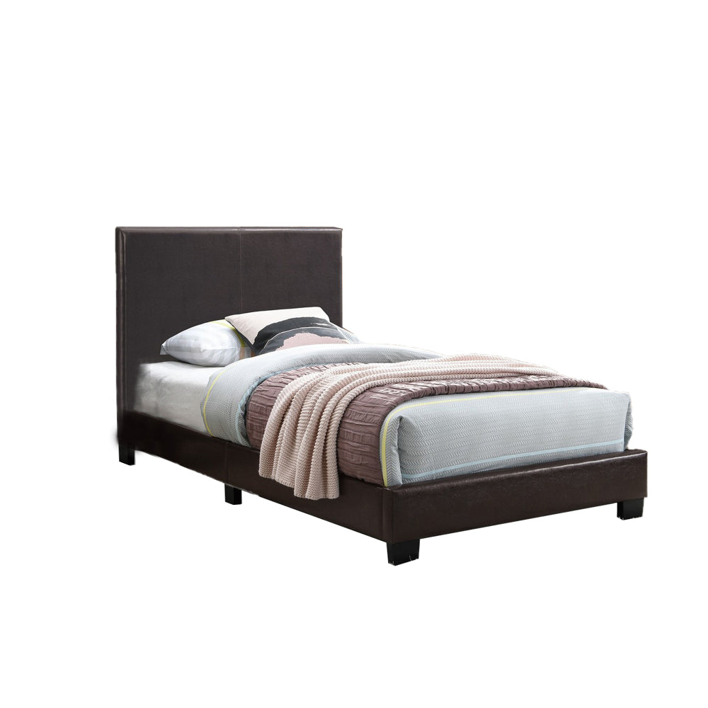 Transitional Style Leatherette Twin Bed with Padded Headboard Dark Brown By Casagear Home BM232004