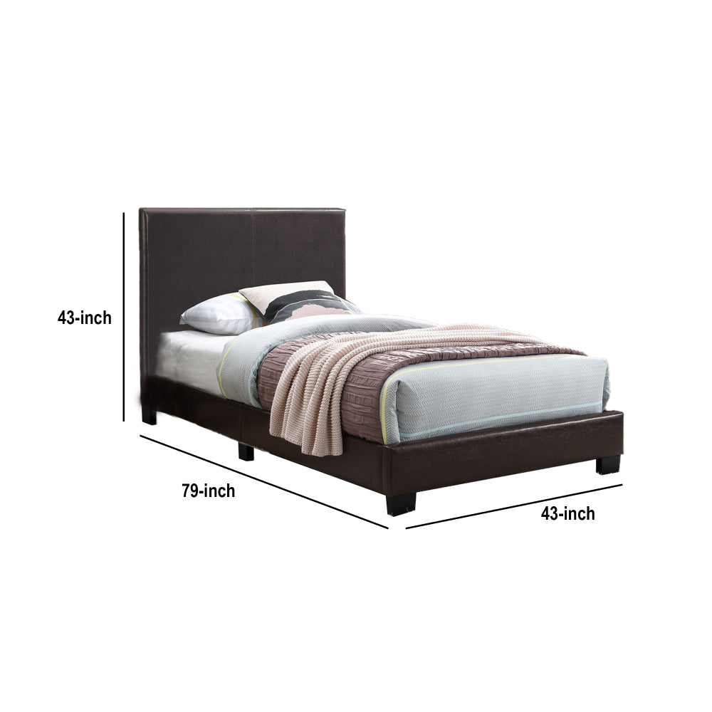 Transitional Style Leatherette Twin Bed with Padded Headboard Dark Brown By Casagear Home BM232004