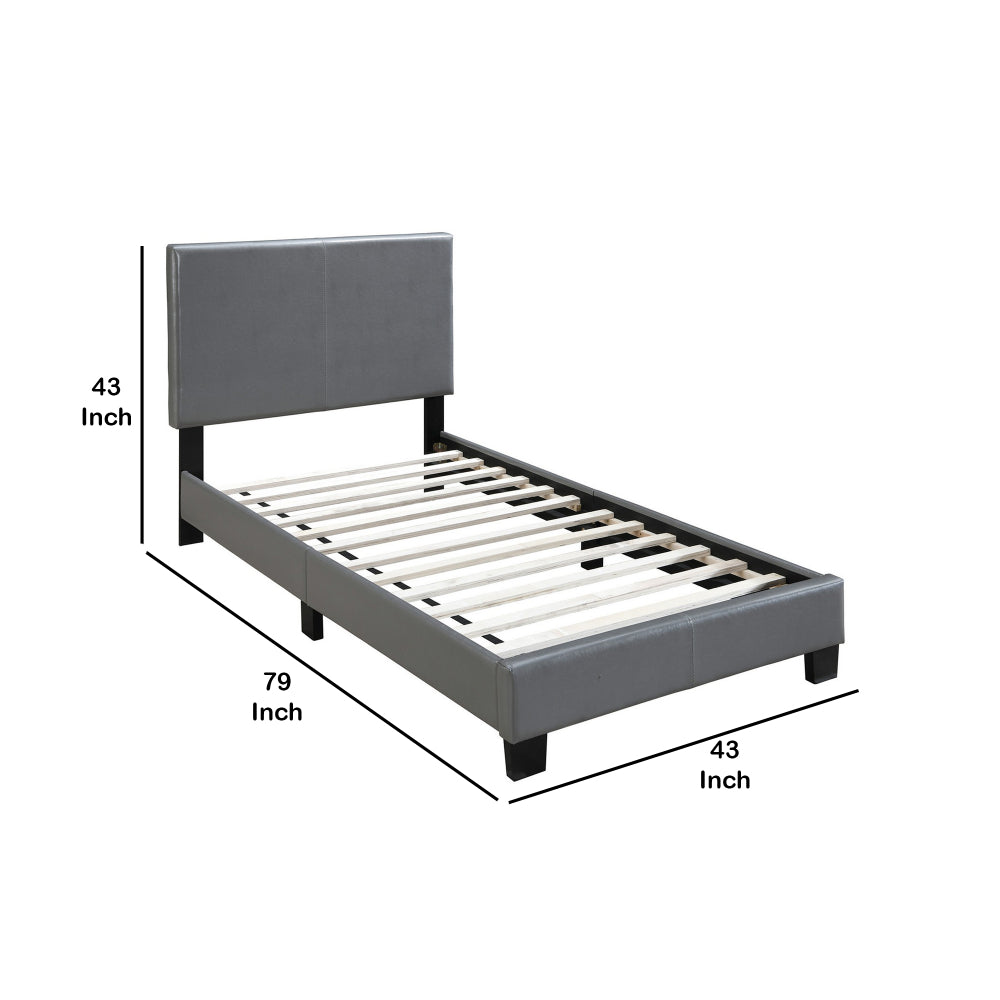 Transitional Style Leatherette Twin Bed with Padded Headboard Gray By Casagear Home BM232006