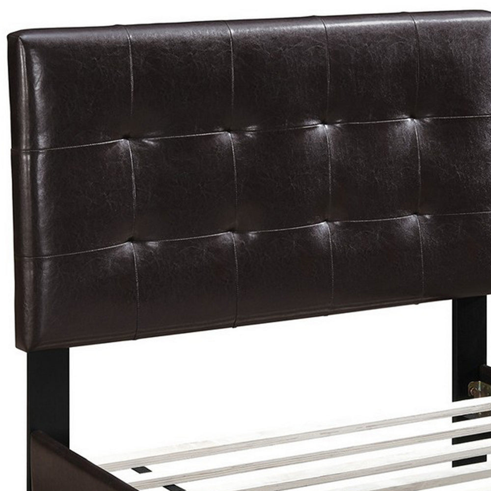 Twin Leatherette Bed with Checkered Tufted Headboard Dark Brown By Casagear Home BM232010