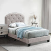 Queen Bed with Button Tufted Scalloped Headboard, Light Brown By Casagear Home