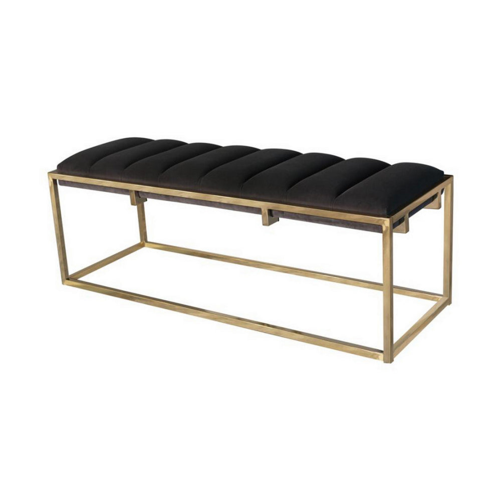 Metal Bench with Deep Vertical Channeling Gold and Black By Casagear Home BM232042