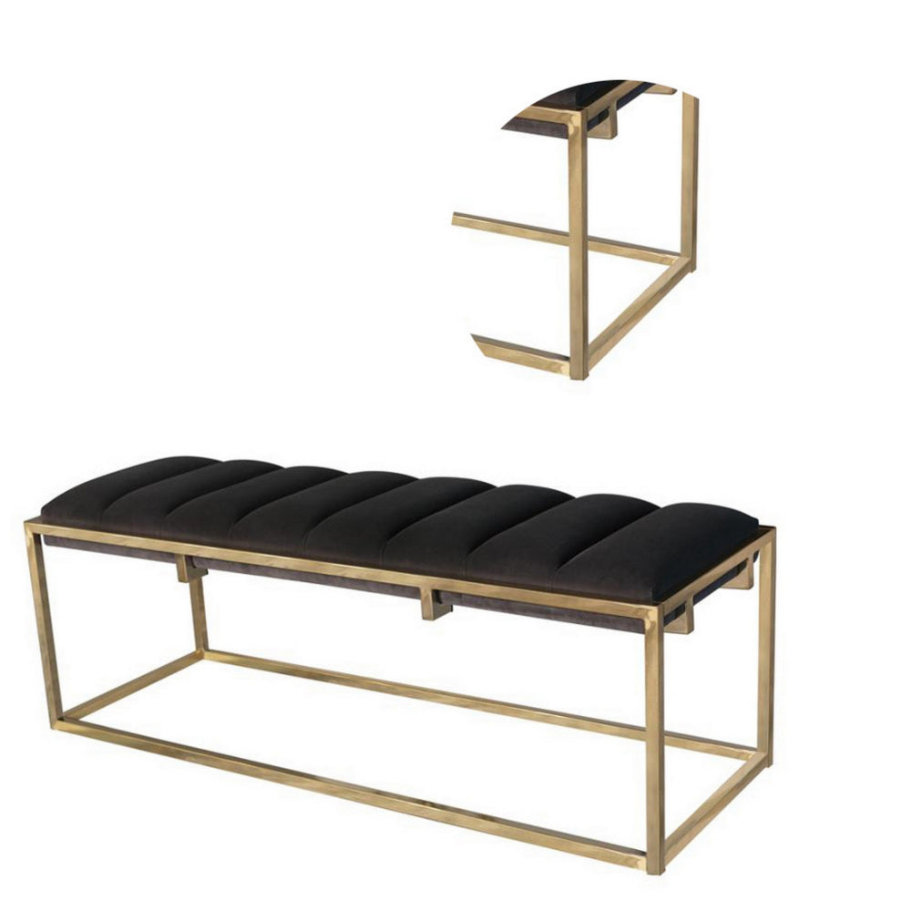 Metal Bench with Deep Vertical Channeling Gold and Black By Casagear Home BM232042