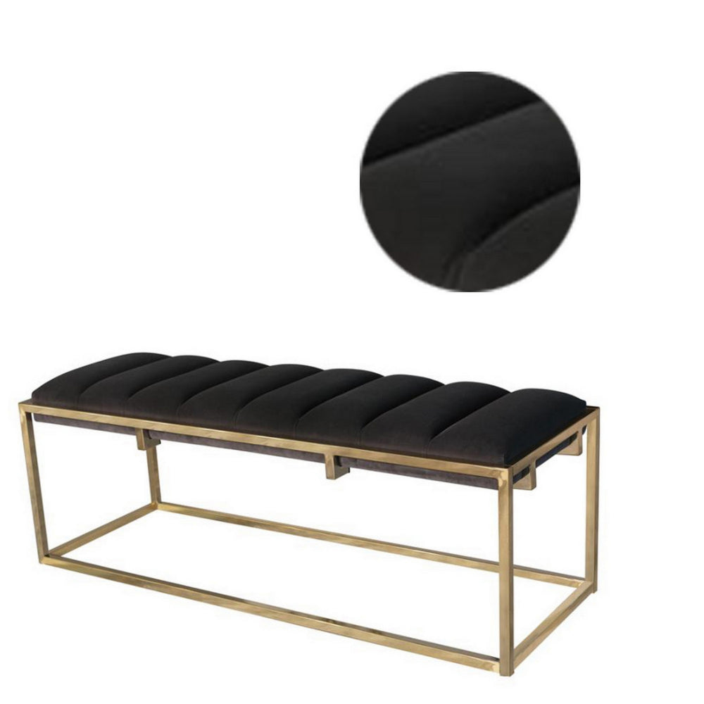 Metal Bench with Deep Vertical Channeling Gold and Black By Casagear Home BM232042