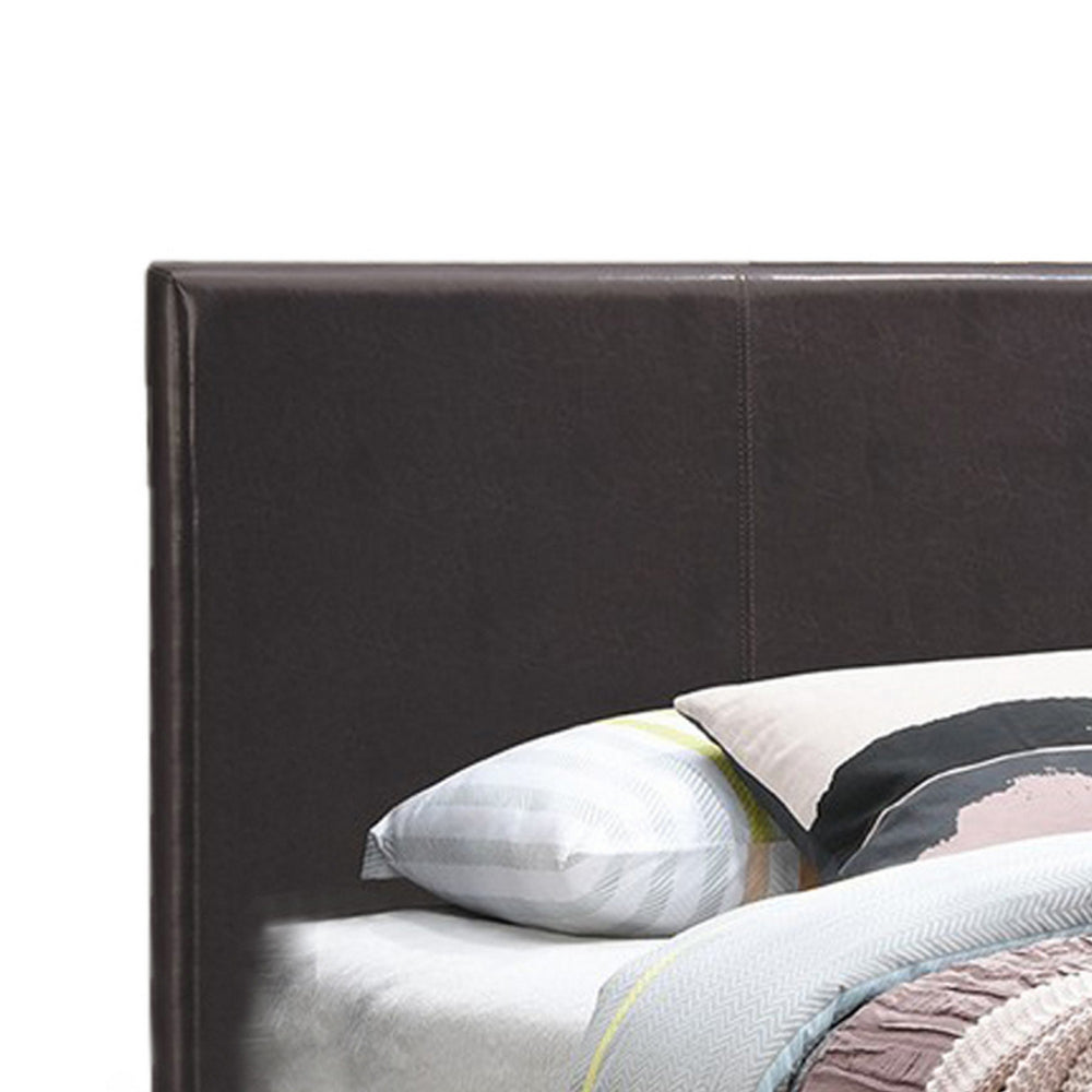 Transitional Style Leatherette Queen Bed with Padded Headboard Dark Brown By Casagear Home BM232044