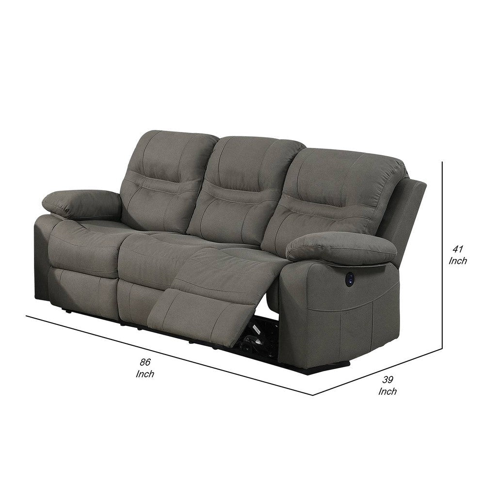 41 Inch leatherette Reclining Sofa with USB Port Gray By Casagear Home BM232081