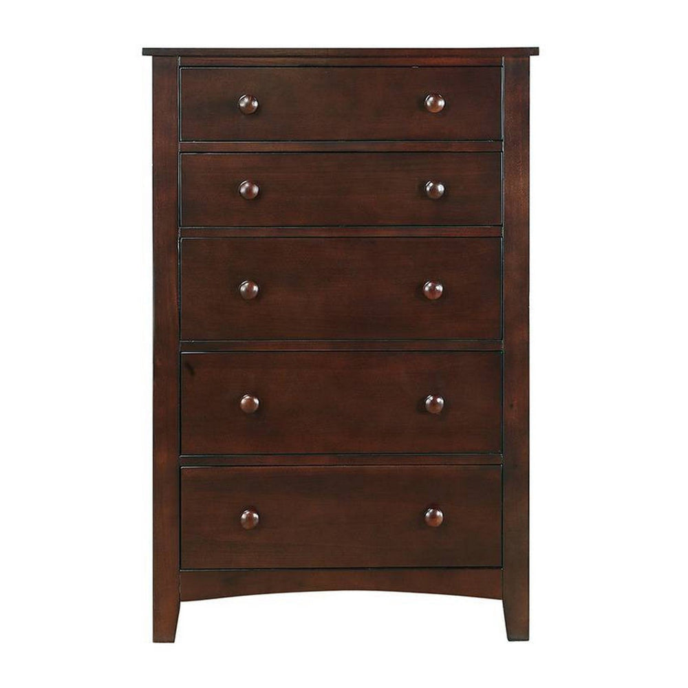 48 Inches 5 Drawer Wooden Chest with Round Knobs, Brown By Casagear Home