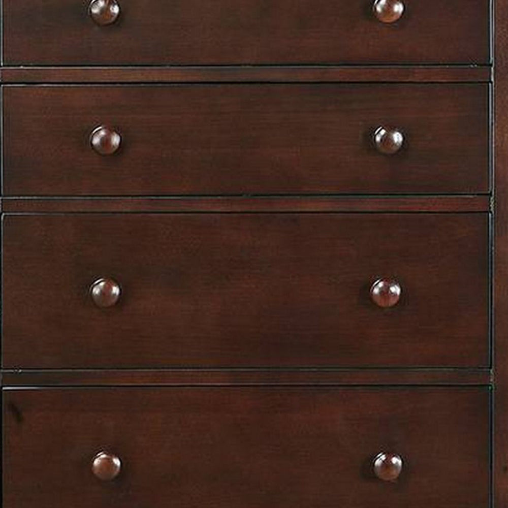 48 Inches 5 Drawer Wooden Chest with Round Knobs Brown By Casagear Home BM232101