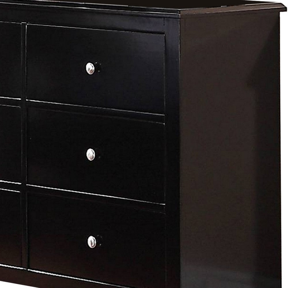 48 Inches 6 Drawer Wooden Dresser with Metal Pulls Black By Casagear Home BM232103