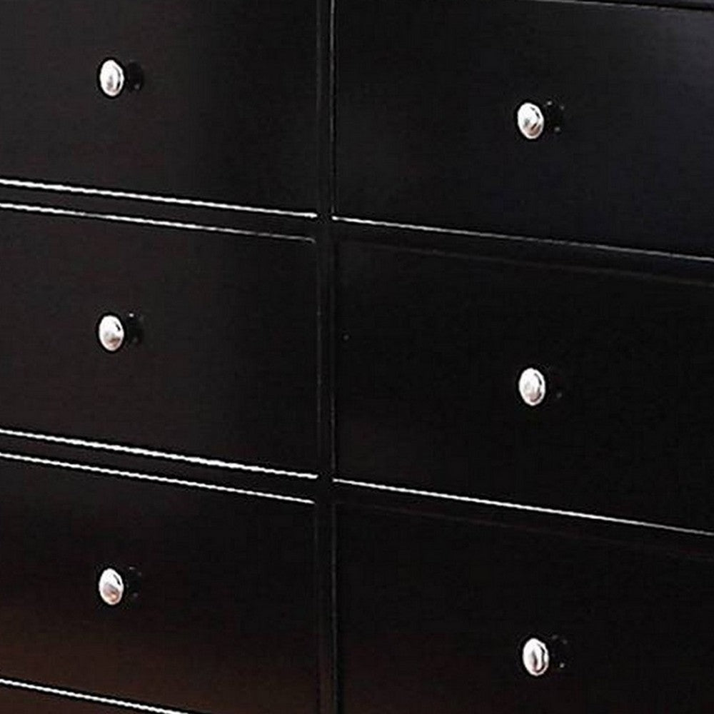 48 Inches 6 Drawer Wooden Dresser with Metal Pulls Black By Casagear Home BM232103