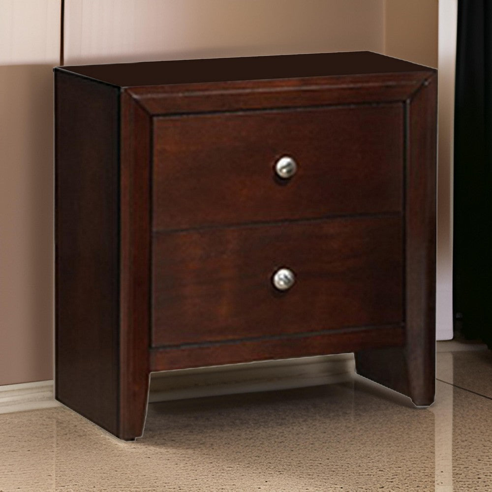 24 Inches 2 Drawer Wooden Nightstand with Metal Pulls, Brown By Casagear Home