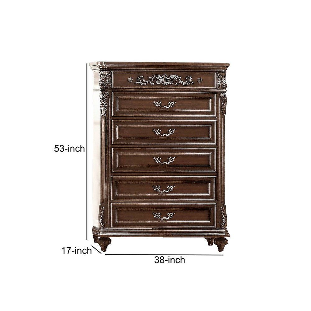 53 Inches 6 Drawer Engraved Wooden Chest Brown By Casagear Home BM232131