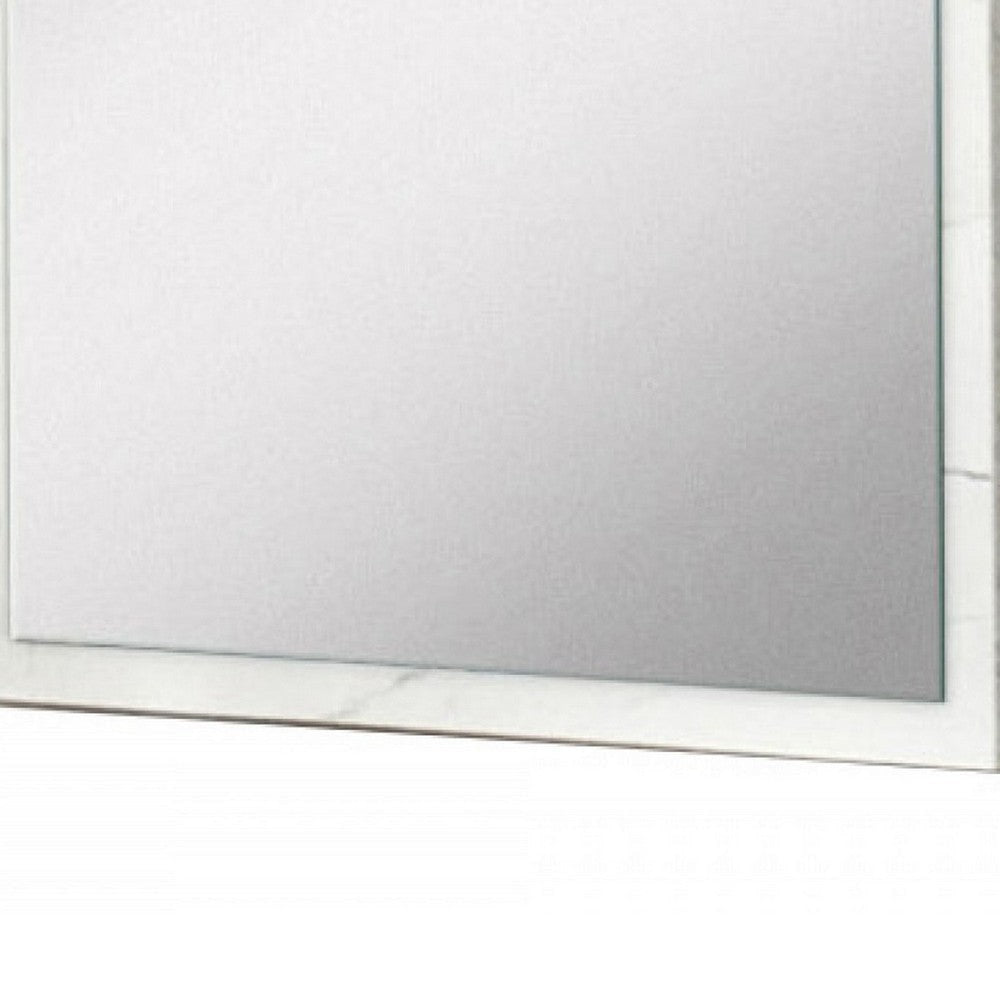 Vertical Faux Marble Framed Wall Mirror White and Silver By Casagear Home BM232158