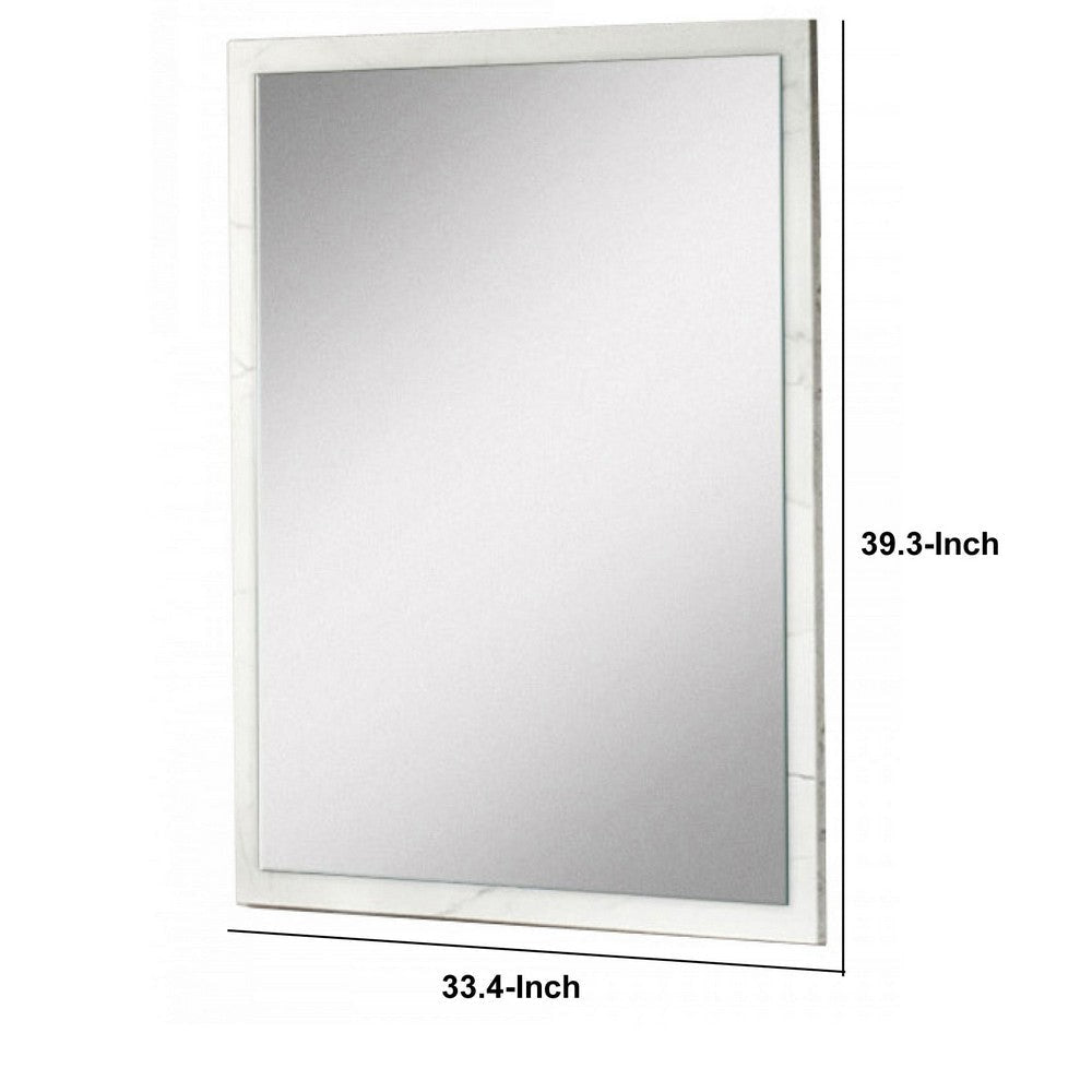 Vertical Faux Marble Framed Wall Mirror White and Silver By Casagear Home BM232158