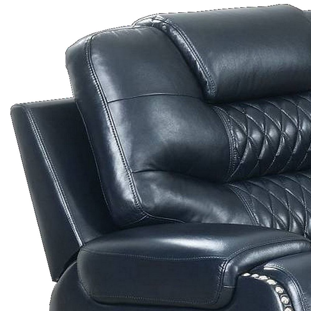 Diamond Tufted Leatherette Manual Recliner Navy Blue By Casagear Home BM232355