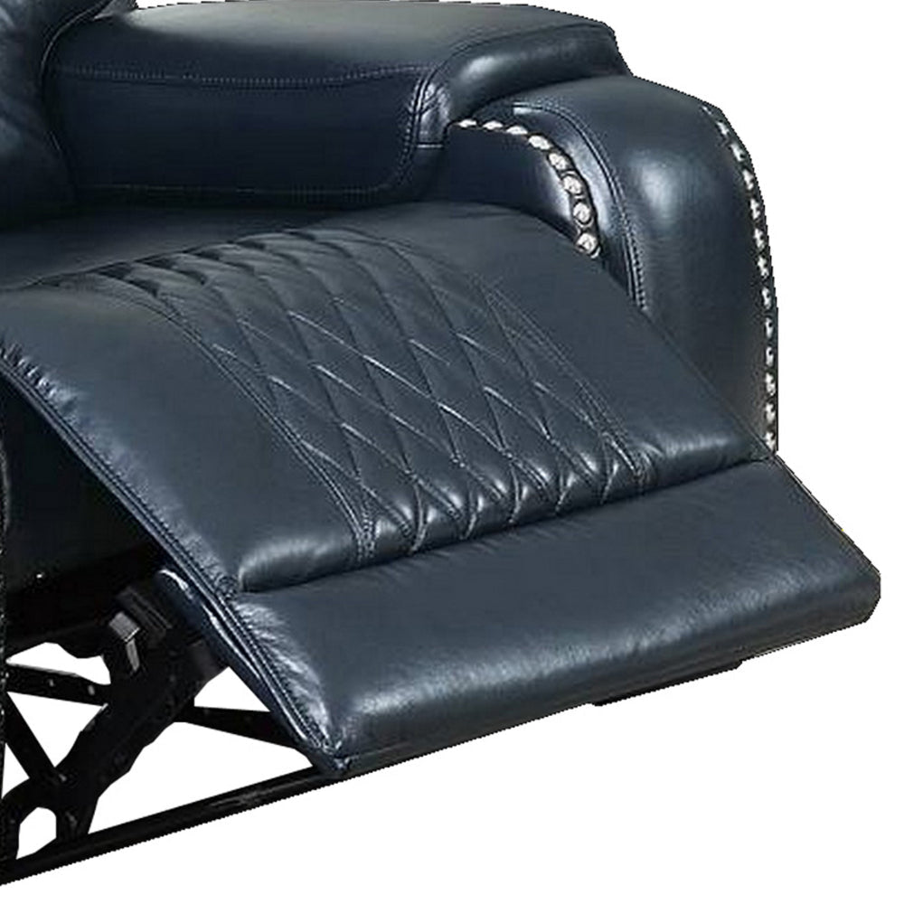 Diamond Tufted Leatherette Manual Recliner Navy Blue By Casagear Home BM232355