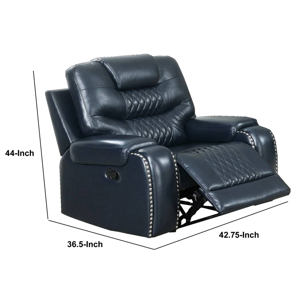 Diamond Tufted Leatherette Manual Recliner Navy Blue By Casagear Home BM232355