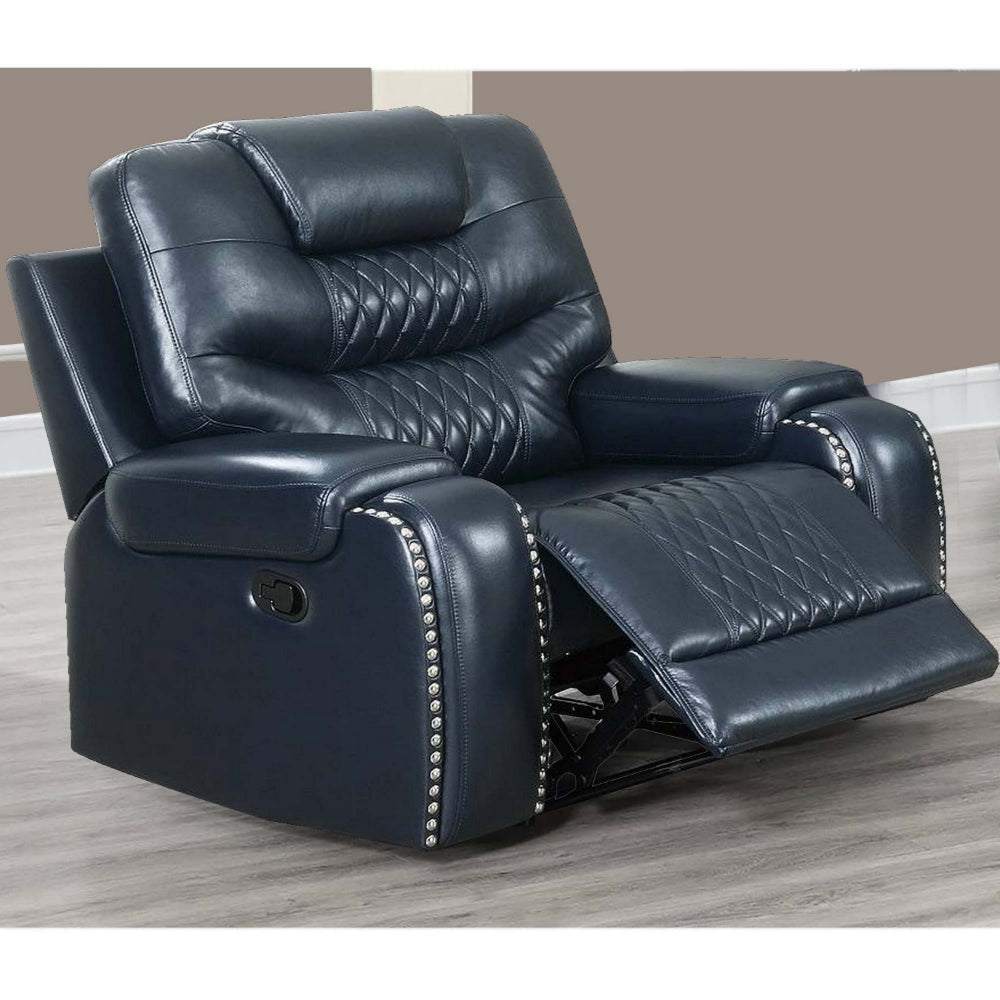 Diamond Tufted Leatherette Manual Recliner Navy Blue By Casagear Home BM232355