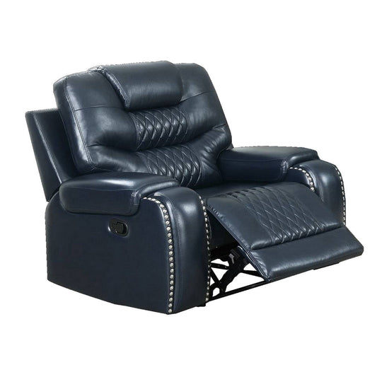 Diamond Tufted Leatherette Manual Recliner, Navy Blue By Casagear Home