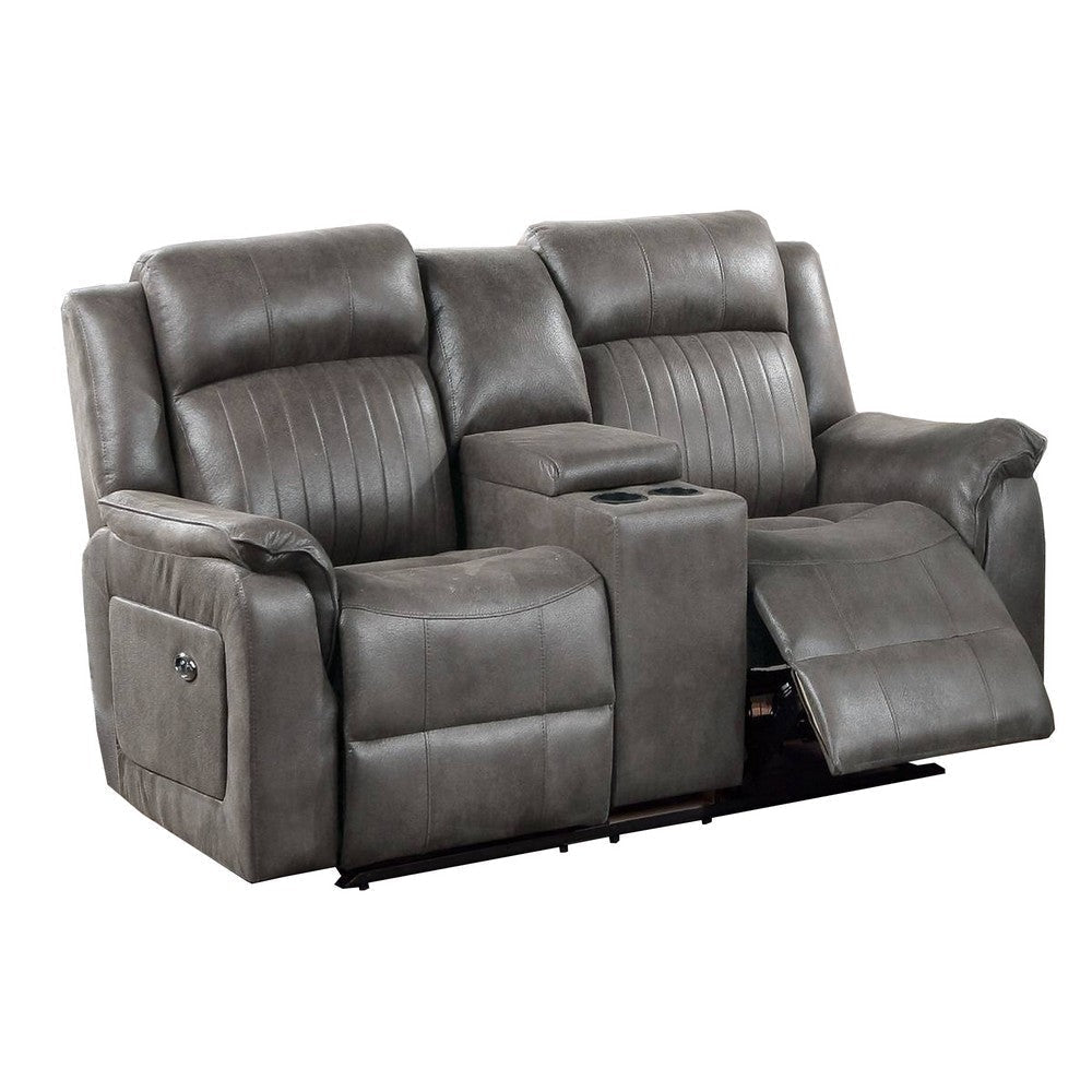 Fabric Manual Loveseat with 2 Cupholders and Console, Gray By Casagear Home