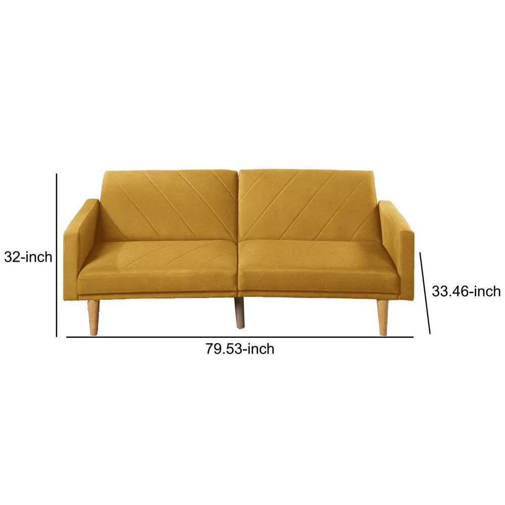 Fabric Adjustable Sofa with Chevron Pattern and Splayed Legs Yellow By Casagear Home BM232615