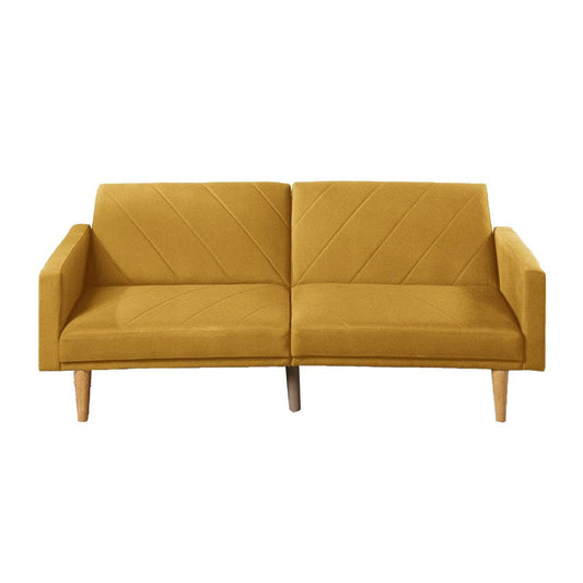 Fabric Adjustable Sofa with Chevron Pattern and Splayed Legs, Yellow By Casagear Home