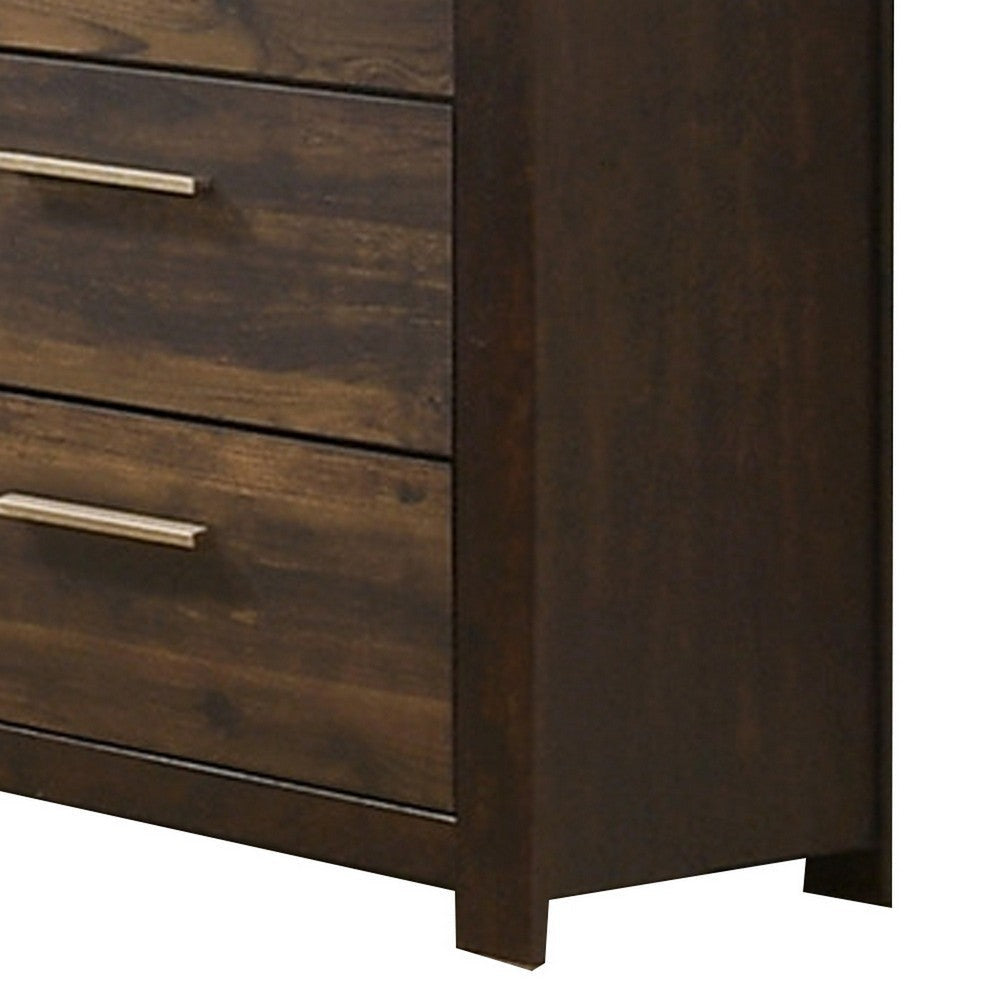 48 Inches 5 Drawer Wooden Chest with Grains Rustic Brown By Casagear Home BM232621