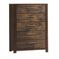 48 Inches 5 Drawer Wooden Chest with Grains, Rustic Brown By Casagear Home