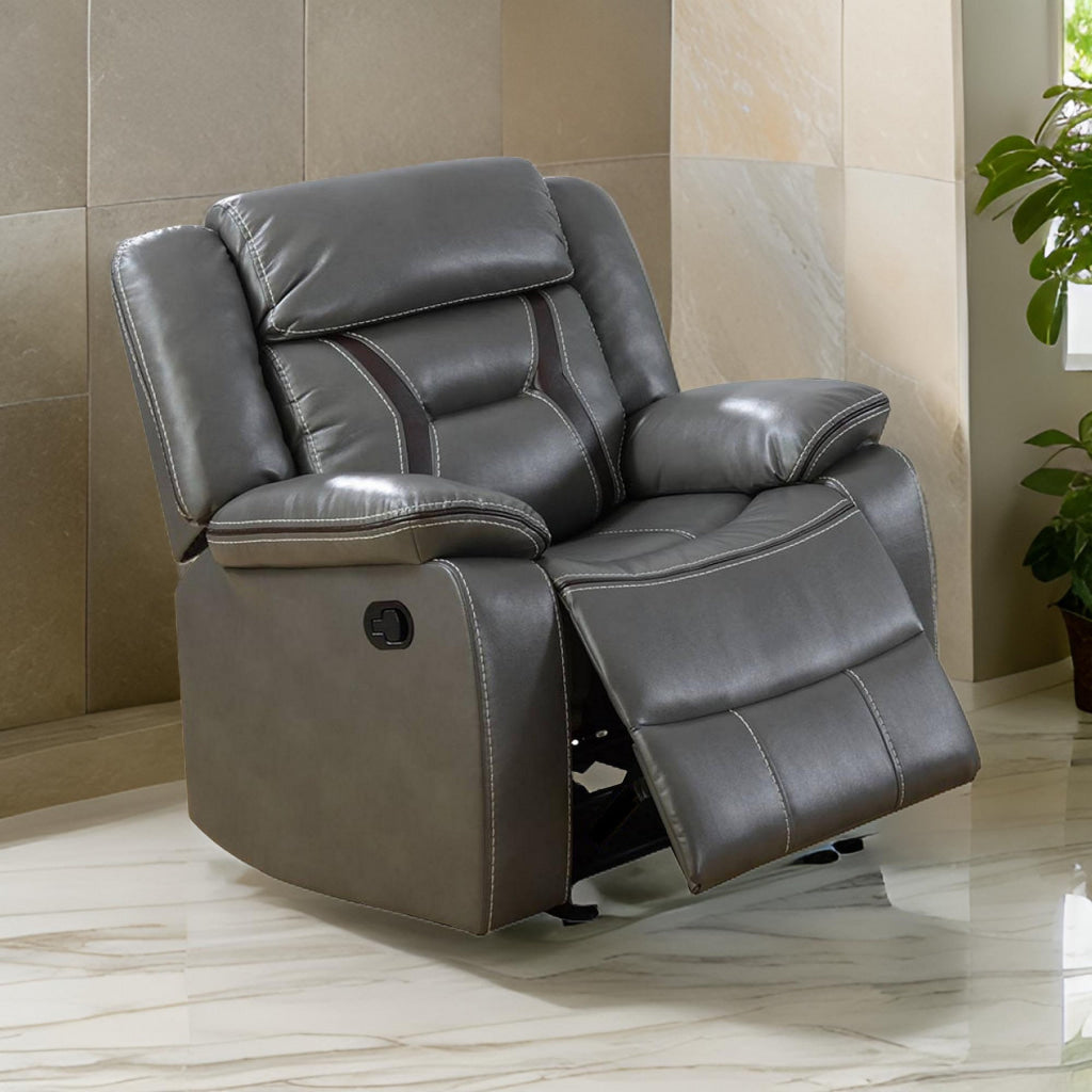 37 Inches Leatherette Glider Recliner with Pillow Arms Gray By Casagear Home BM232628