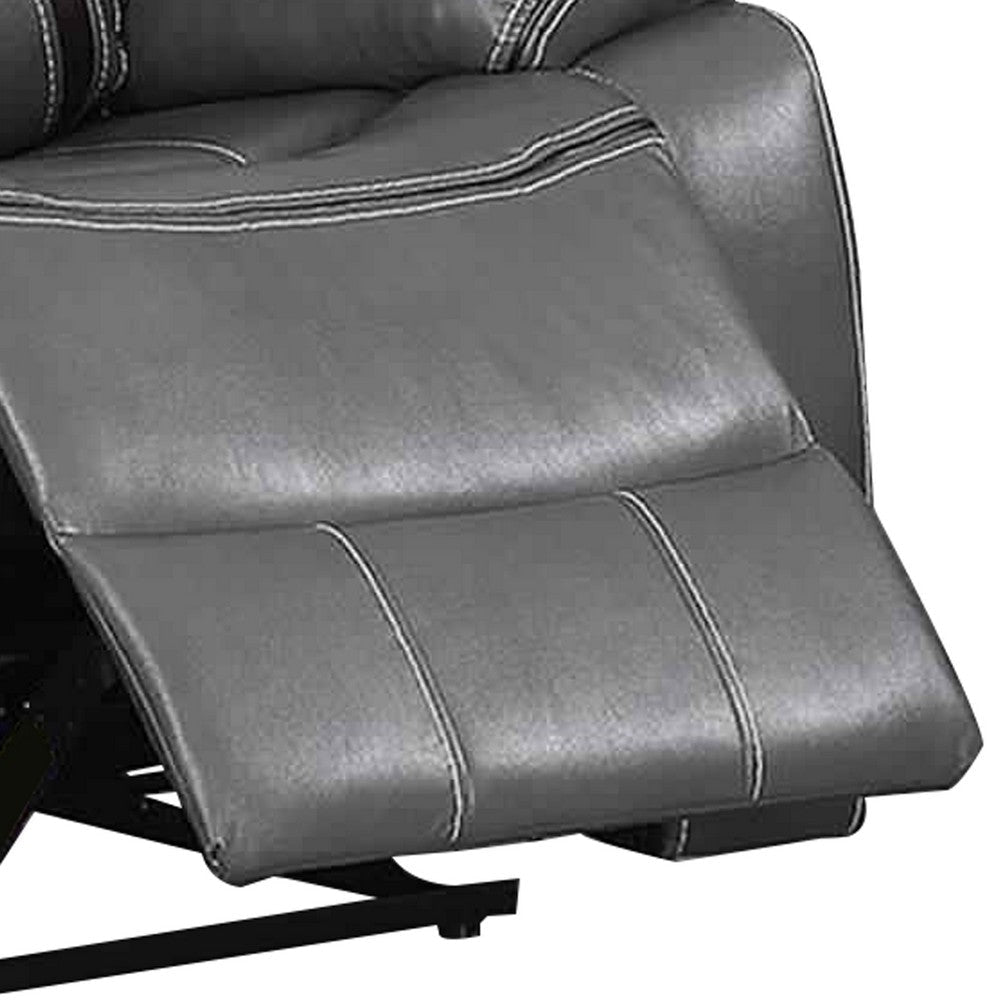 Contrast Stitched Leatherette Power Motion Loveseat with Console Gray By Casagear Home BM232637