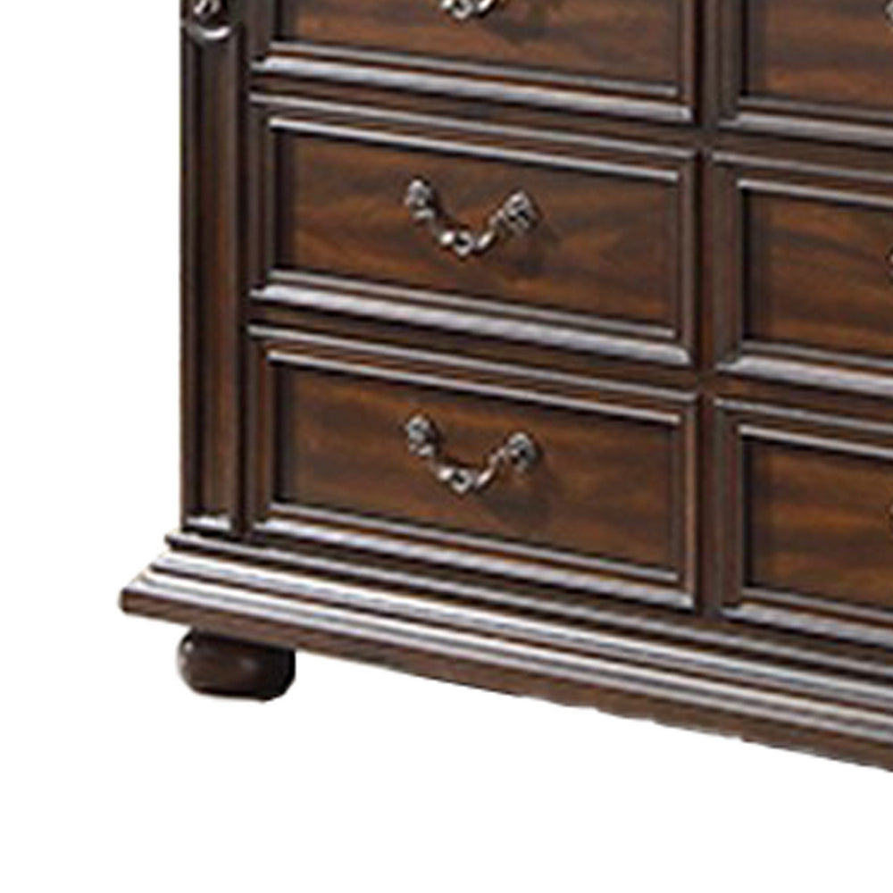 9 Drawer Wooden Dresser with Molded and Carved Details Brown By Casagear Home BM232650