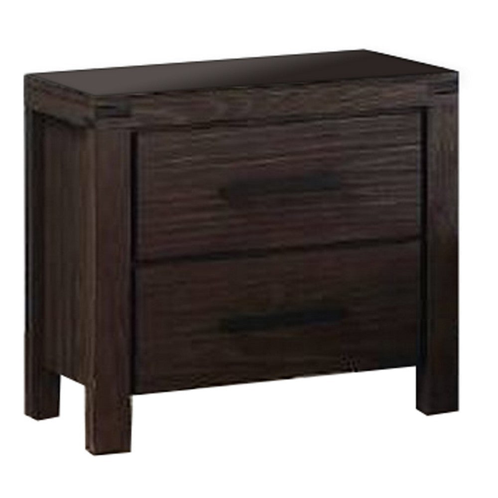 Wooden Nightstand with Metal Bar Handles and Two Drawers Dark Brown By Casagear Home BM232679