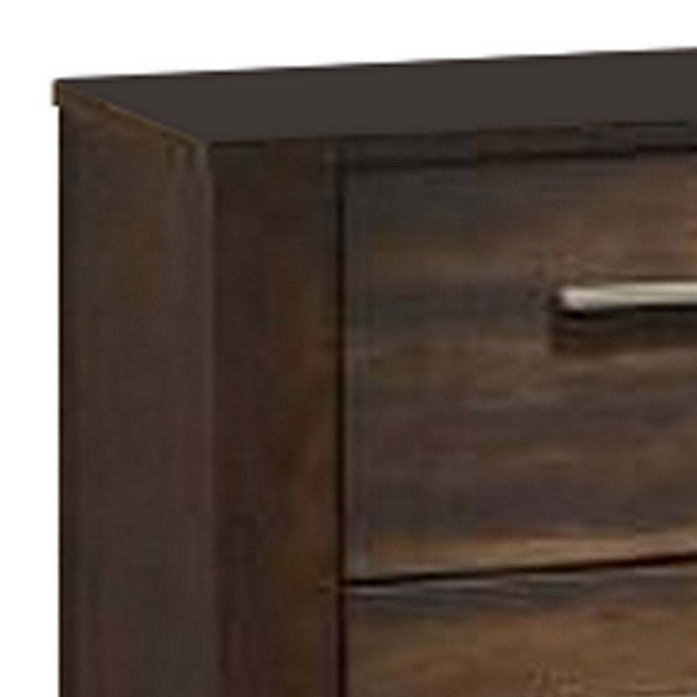 Wooden Nightstand with Two Drawers and Metal Bar Handles Brown By Casagear Home BM232685