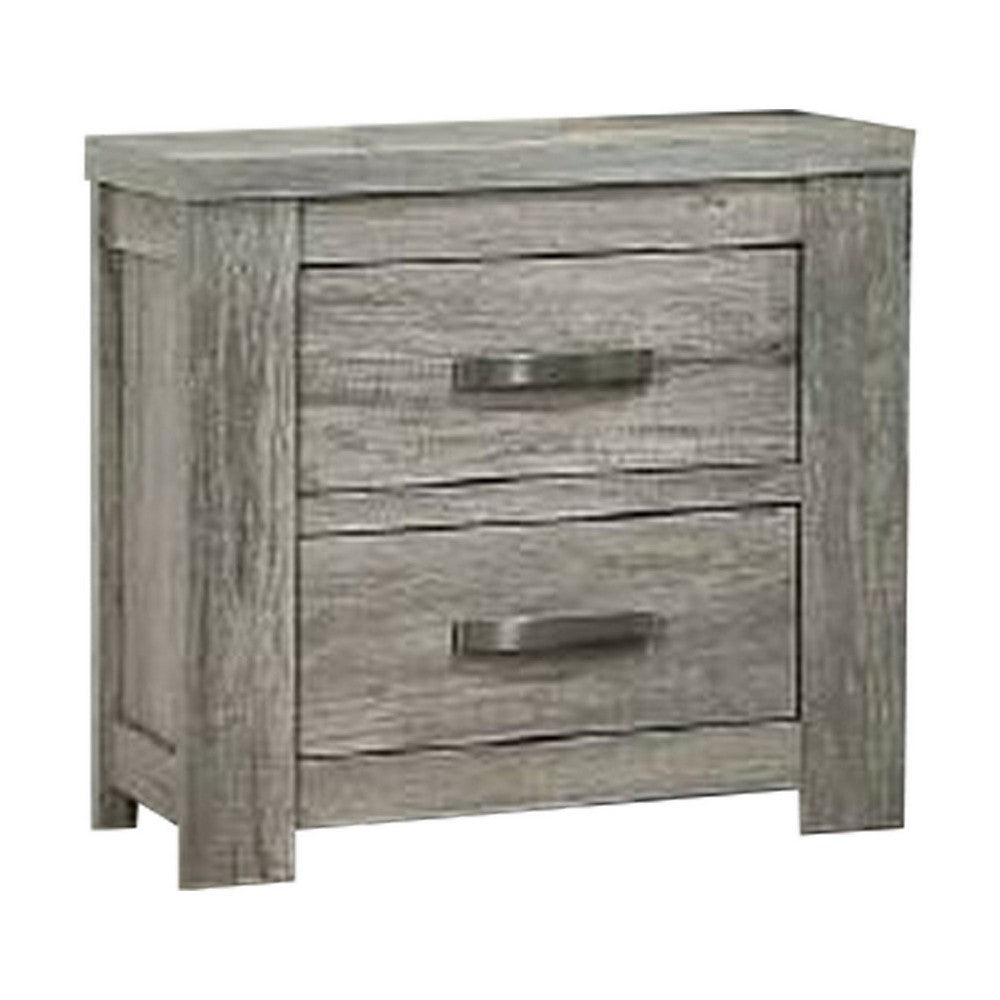 Wooden Nightstand with Two Drawers and Metal Bar Handles Gray By Casagear Home BM232687