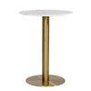 20 Inch Marble Top Bar Table with Pedestal Base, White and Gold By Casagear Home