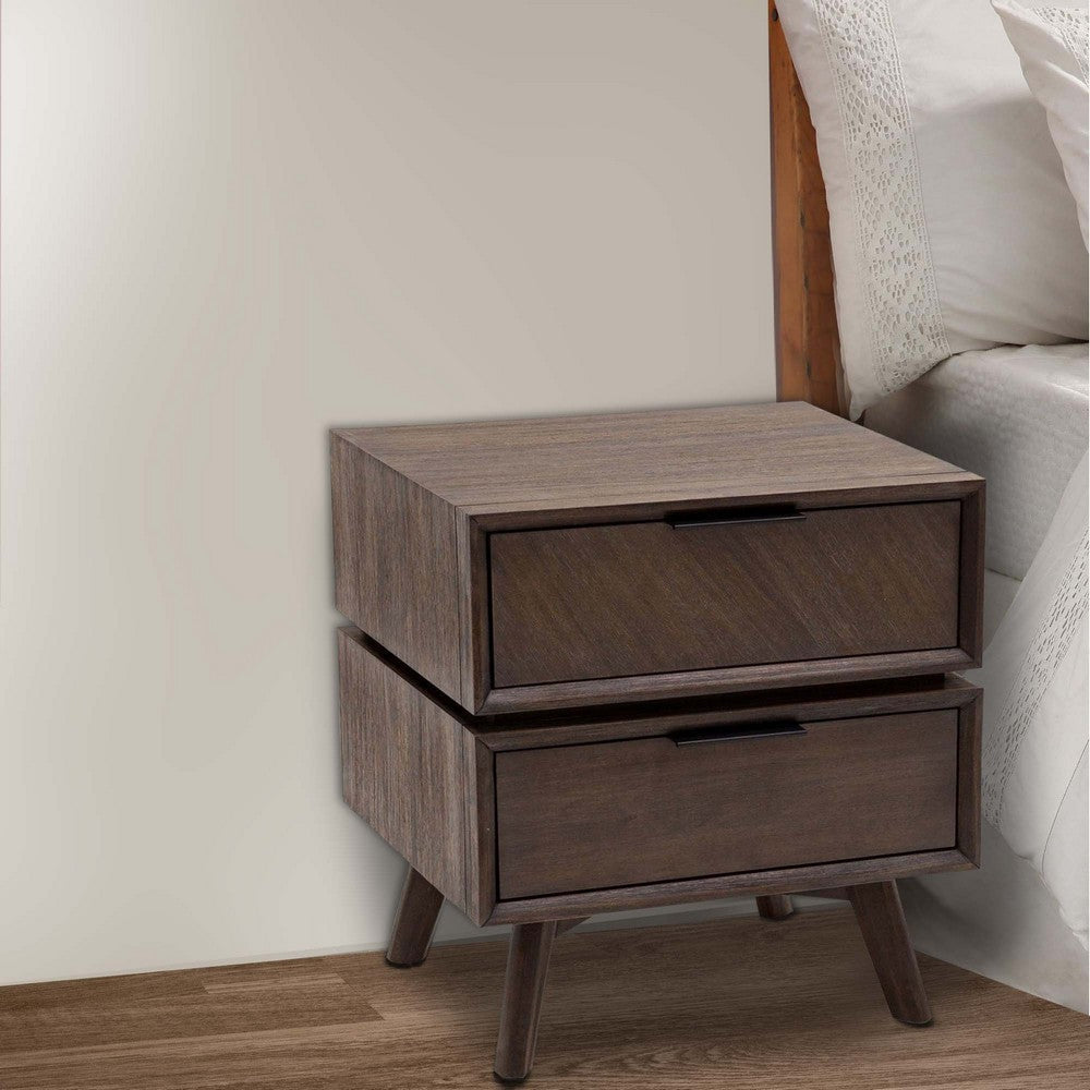 28 Inch Wooden Nightstand with 2 Drawers, Brown By Casagear Home