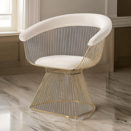 28 Inch Slated Metal Body Dining Chair, Beige and Gold By Casagear Home