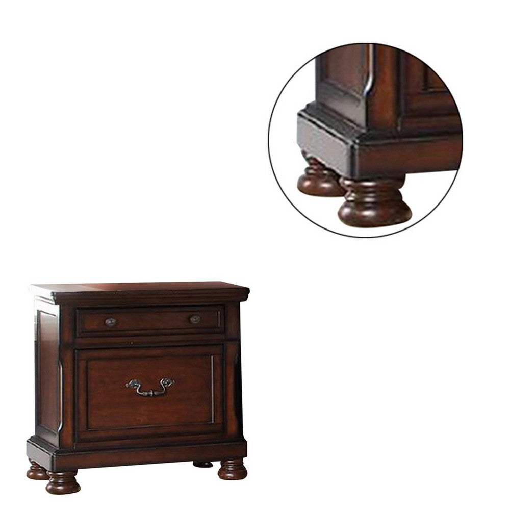 Two Drawers Wooden Nightstand with Bun Feet Brown By Casagear Home BM232901