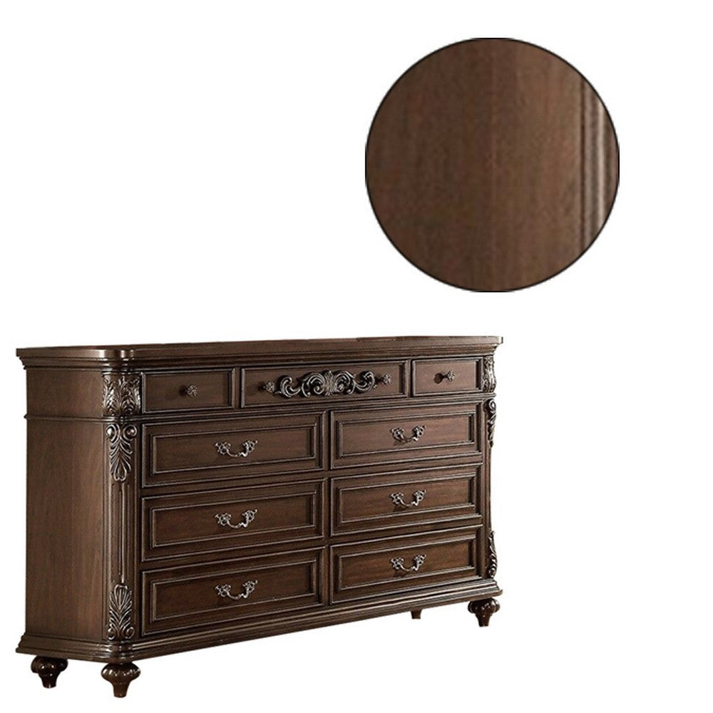 Nine Drawers Wooden Dresser with Molded Details Brown By Casagear Home BM232910