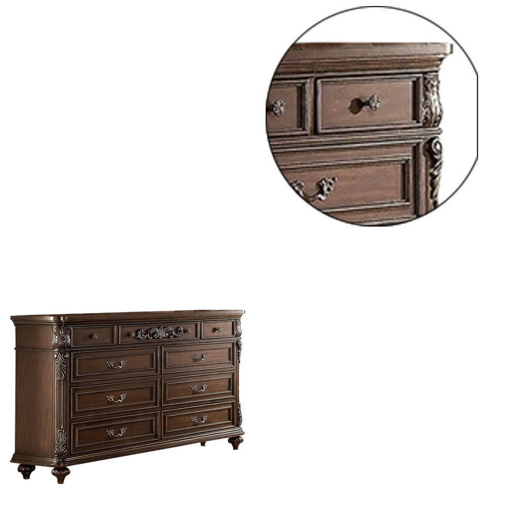 Nine Drawers Wooden Dresser with Molded Details Brown By Casagear Home BM232910