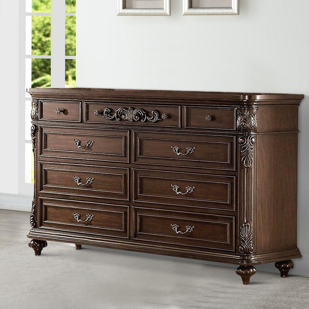 Nine Drawers Wooden Dresser with Molded Details Brown By Casagear Home BM232910