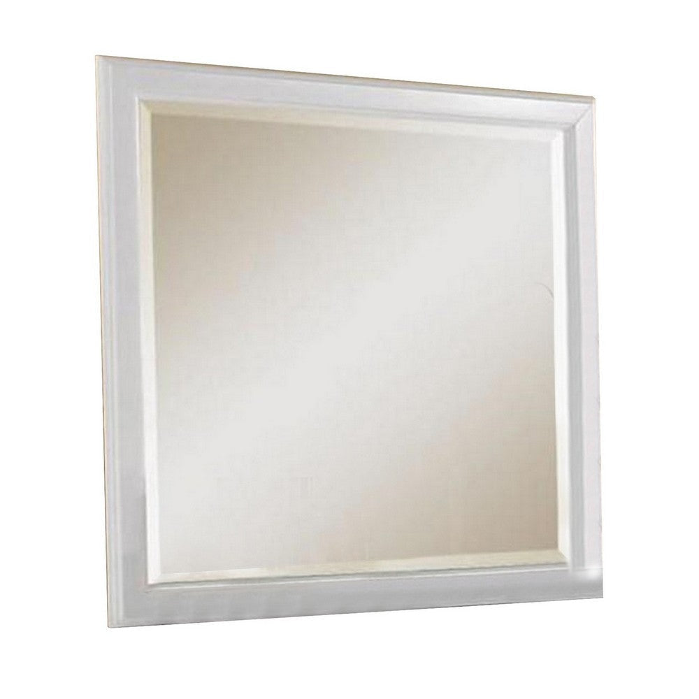 Wooden Wall Mirror with Rectangular Framework, White By Casagear Home