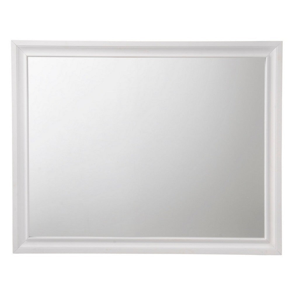 Wooden Rectangular Wall Mirror with Beveled Edges, White By Casagear Home