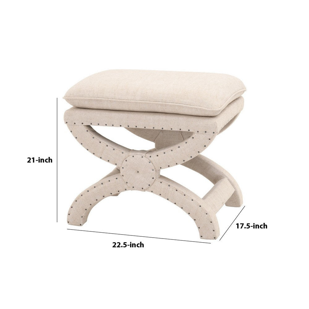 21 Inches Pillow Top Ottoman with Criss Cross Base Beige By Casagear Home BM233016