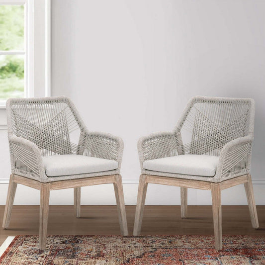 19.5 Inches Intricate Rope Weaved Arm Chair, Set of 2, Gray By Casagear Home